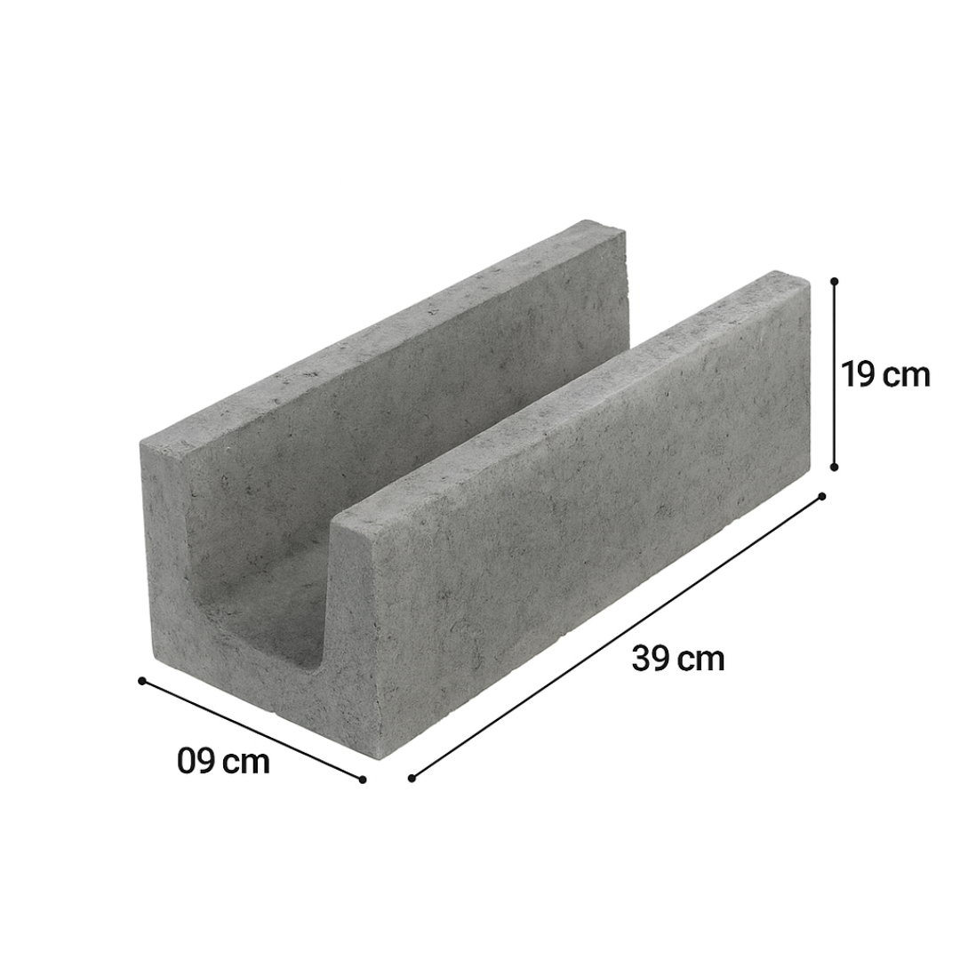 Bloco canaleta de concreto 09x19x39 cm