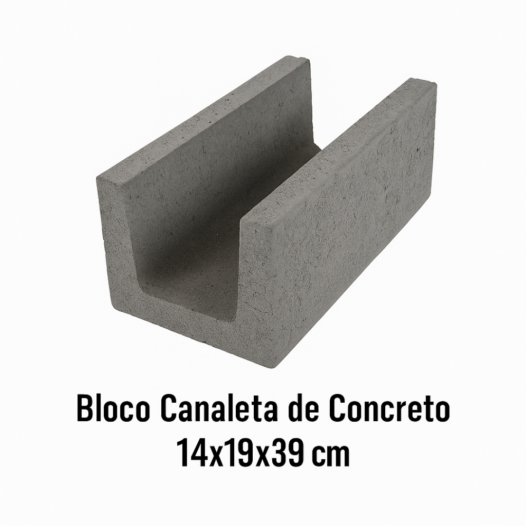 Bloco canaleta de concreto 14x19x39 cm