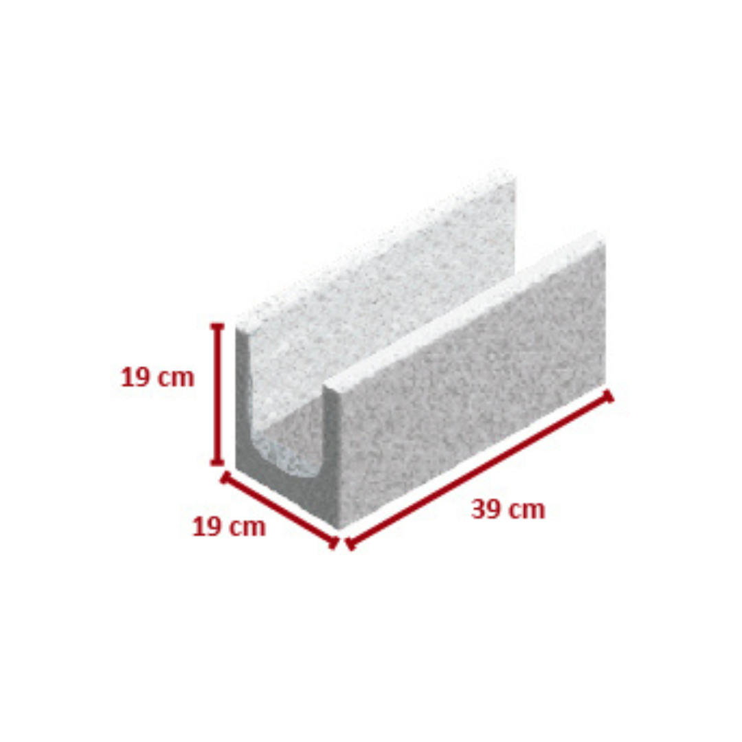 Bloco canaleta de concreto 19x19x39 cm